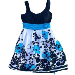 City Triangle Floral Fit and Flare Dress Girls 9 Black Blue White Y2K Preppy